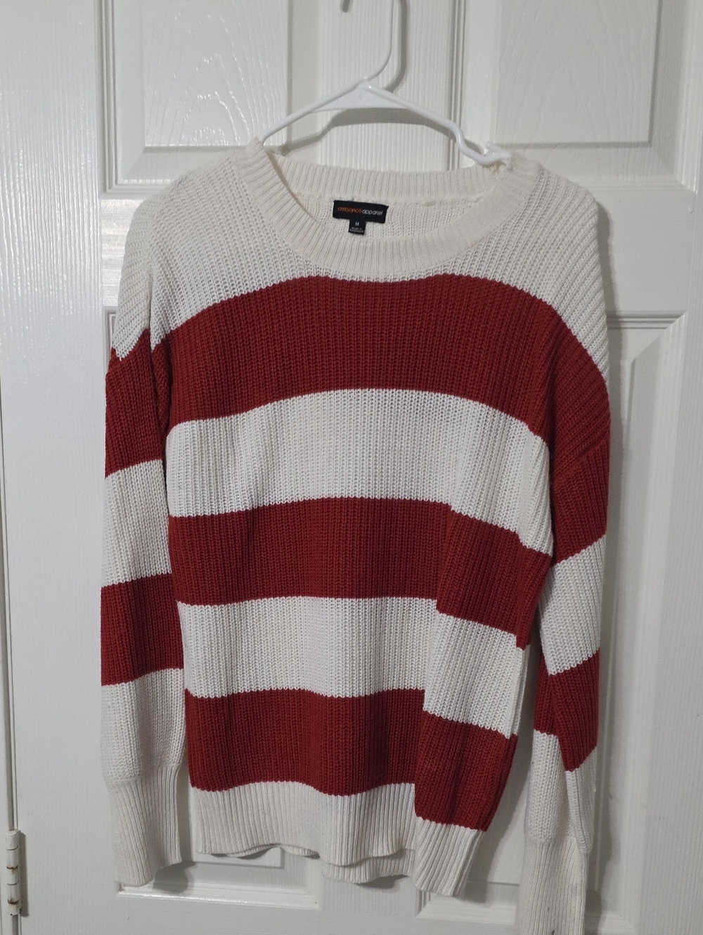 Ambiance White and Red Wide Stripe Crewneck Sweater